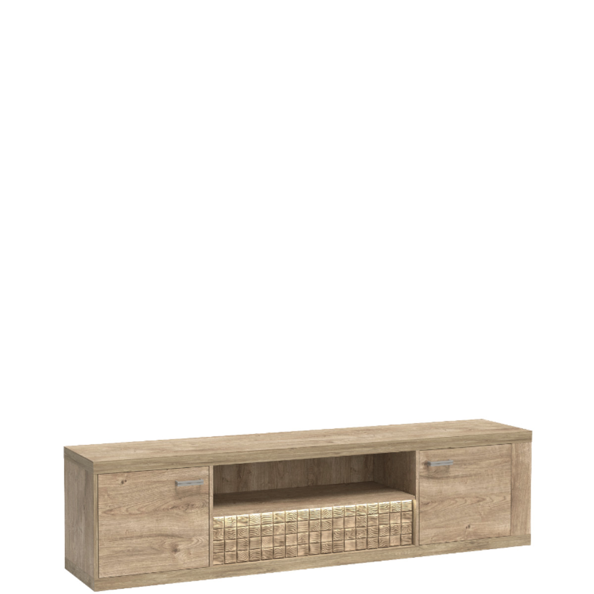 NATURAL_N13 - szeroka, dwudrzwiowa szafka RTV z szufladą (51x196x41cm)