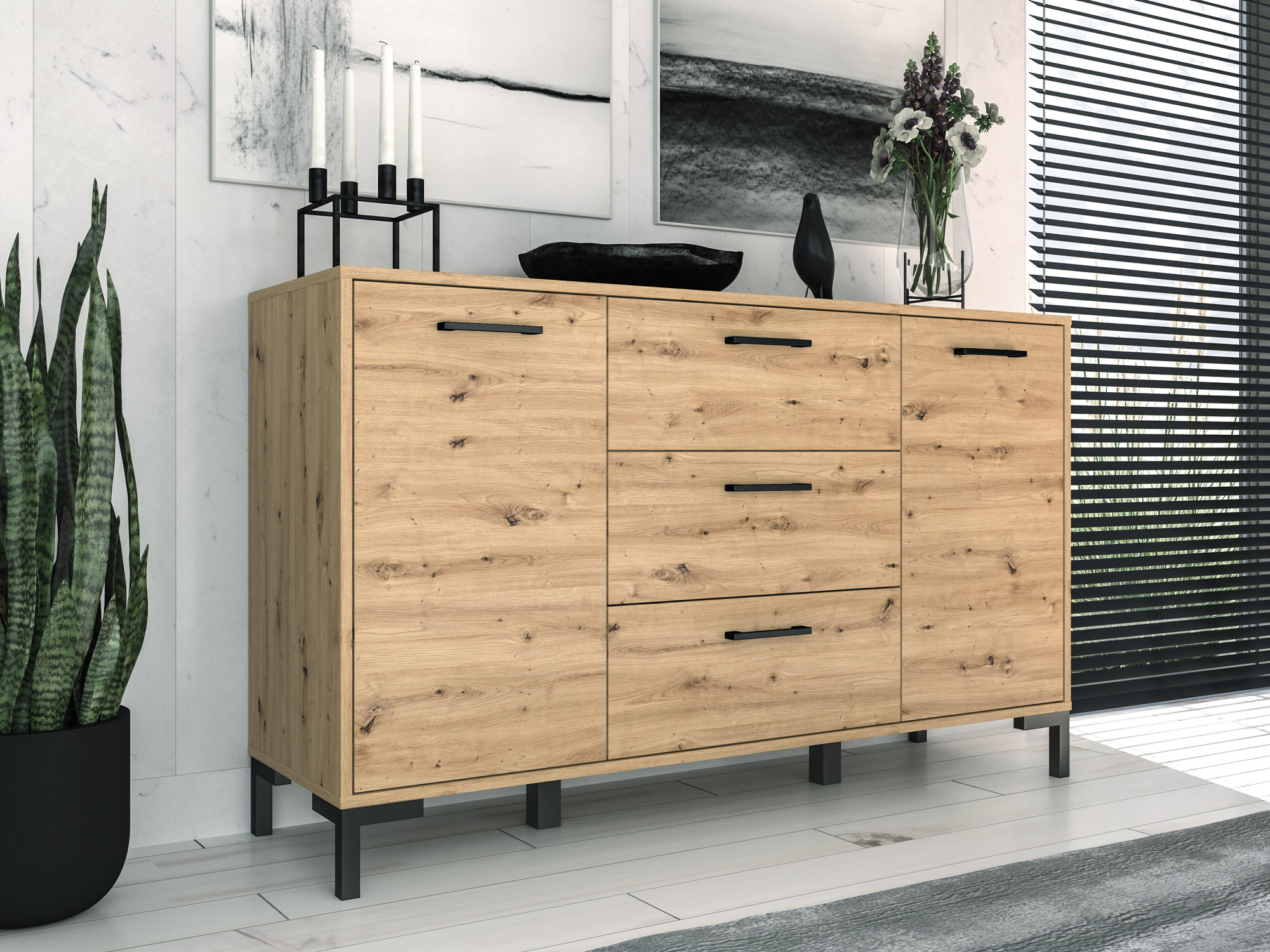 NEVIO_12 - dwudrzwiowa komoda z szufladami (83x138x41cm)