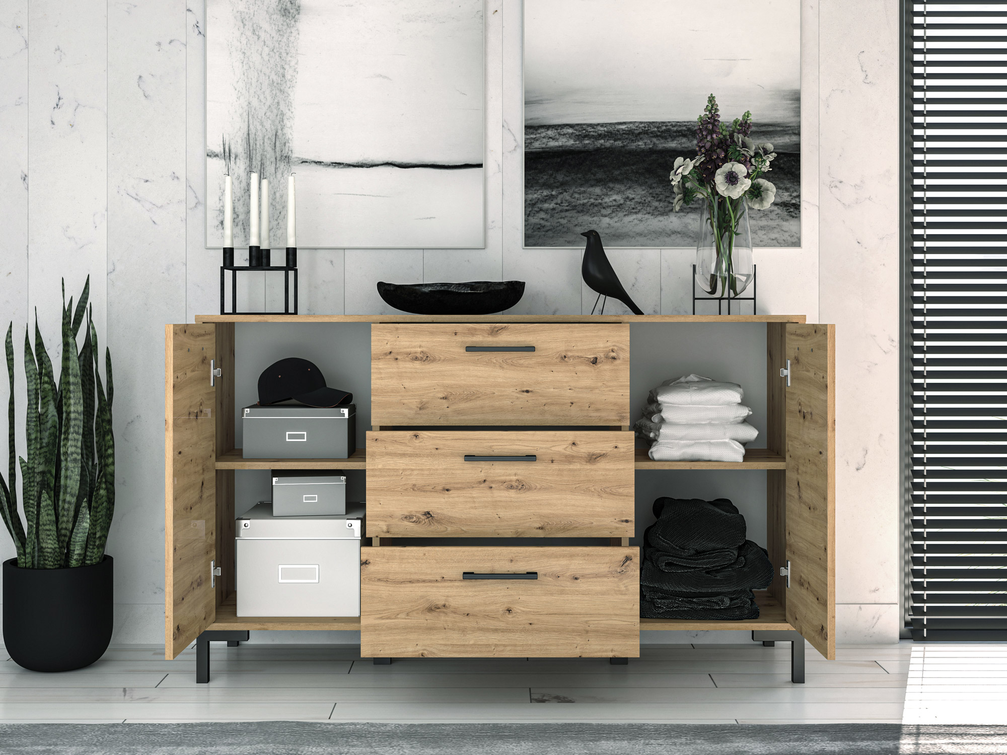NEVIO_12 - dwudrzwiowa komoda z szufladami (83x138x41cm)