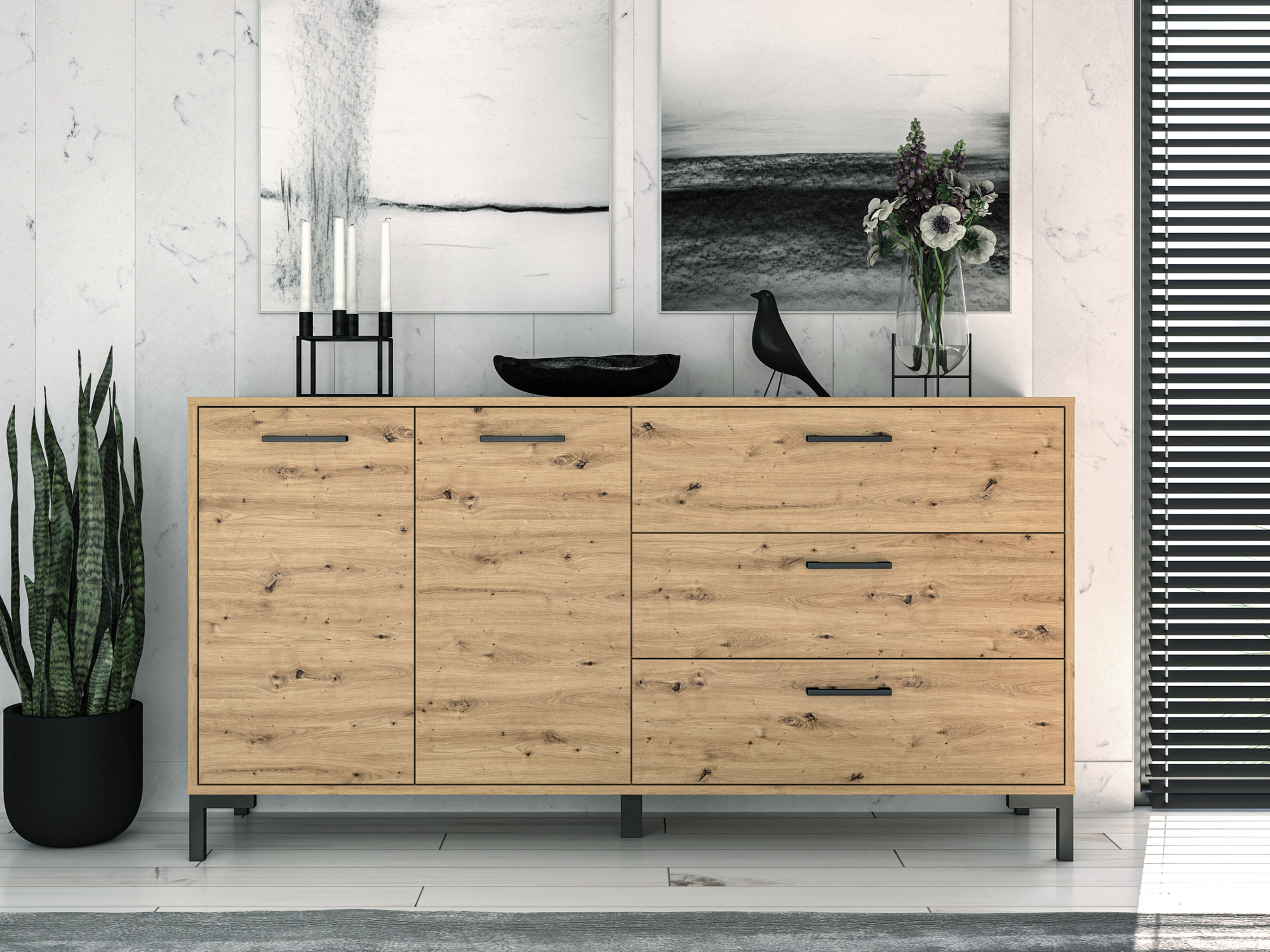 NEVIO_13 - dwudrzwiowa komoda z szufladami (83x160x41cm)