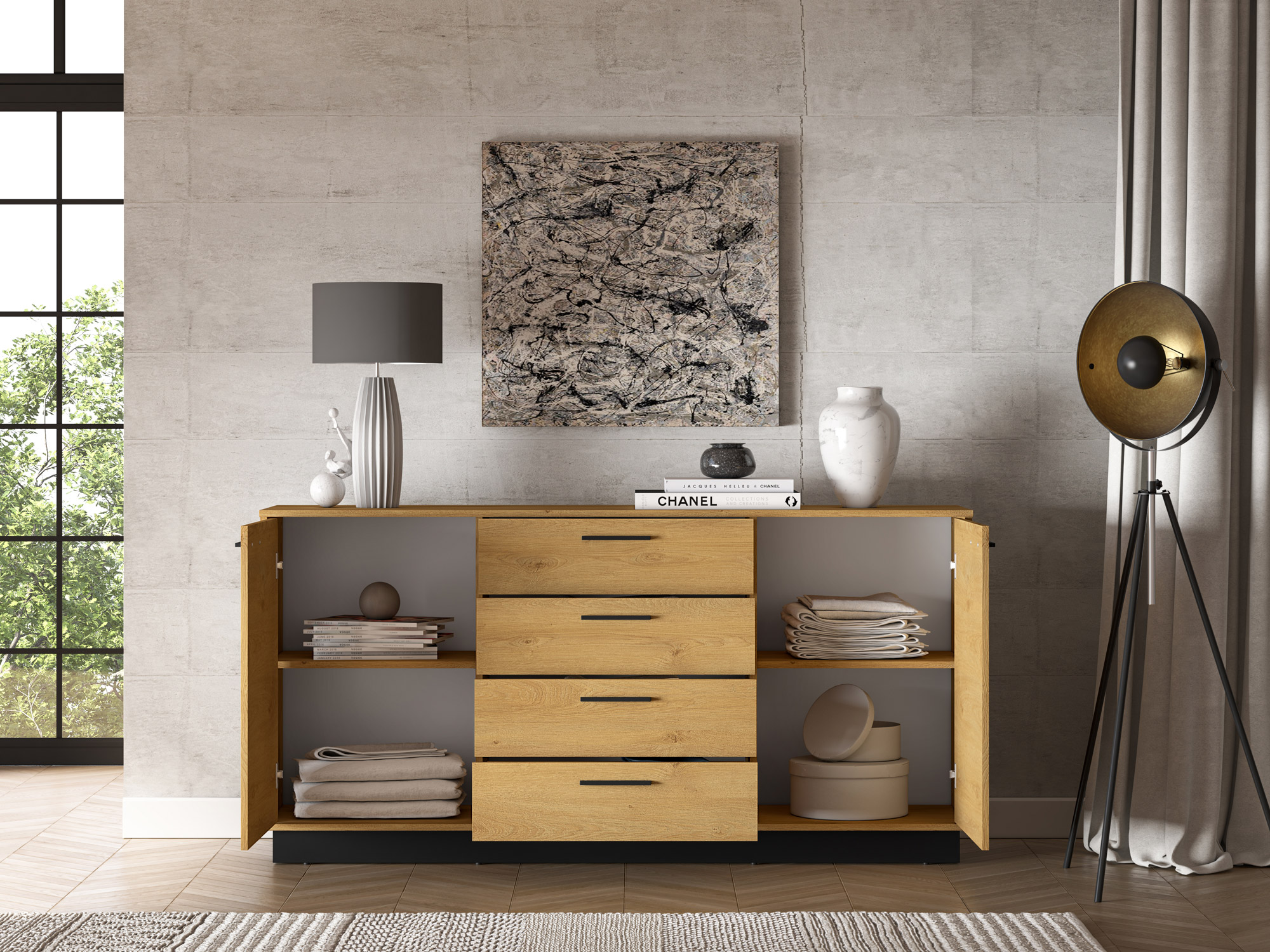 MODESTO_04 - dwudrzwiowa komoda z szufladami (86x170x40cm)