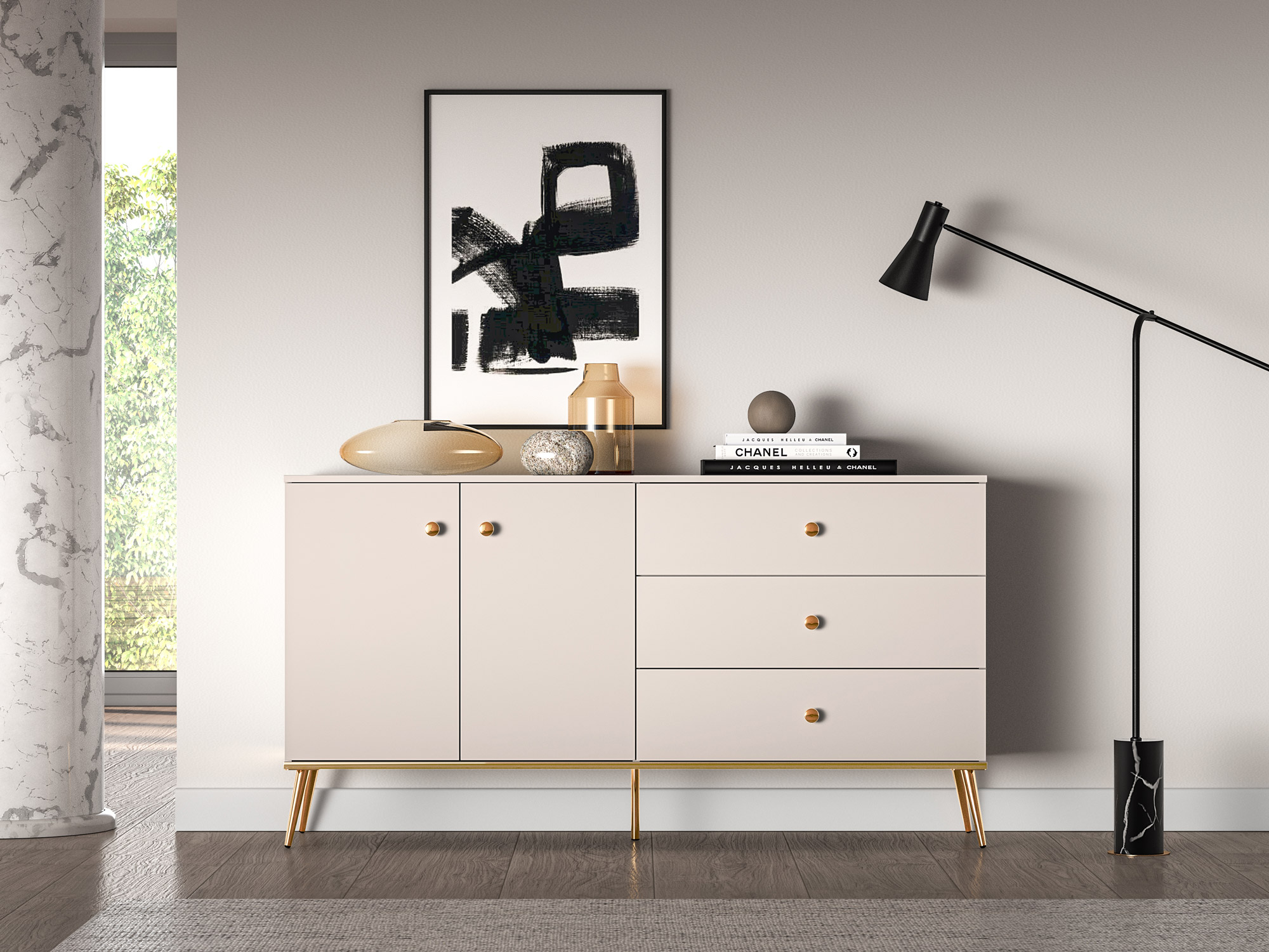 SELGIN_03 - dwudrzwiowa komoda z szufladami (85x160x40cm)
