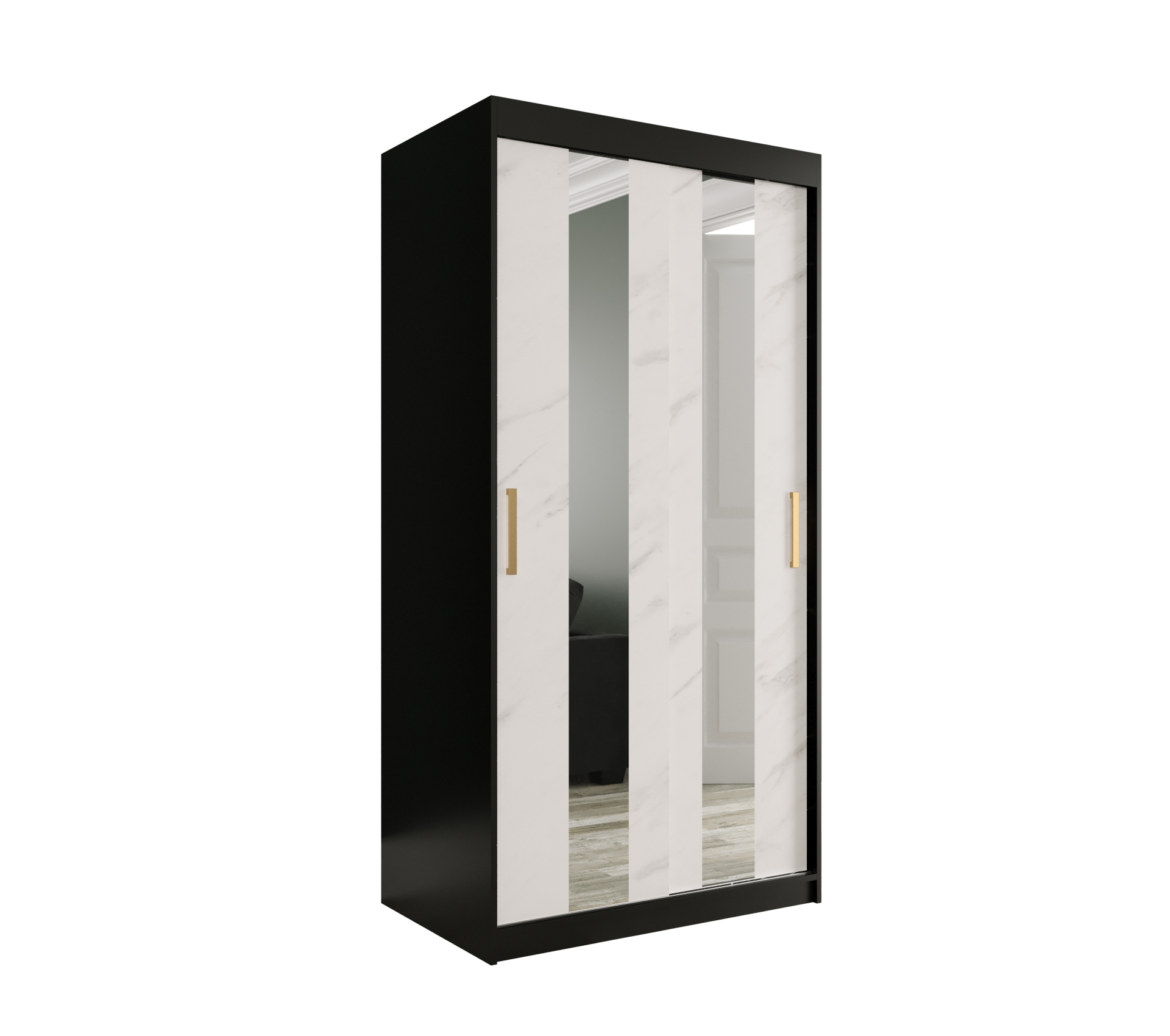 MARMUR_POLE_100 - przesuwna szafa garderobiana z lustrem (200x100x62cm)