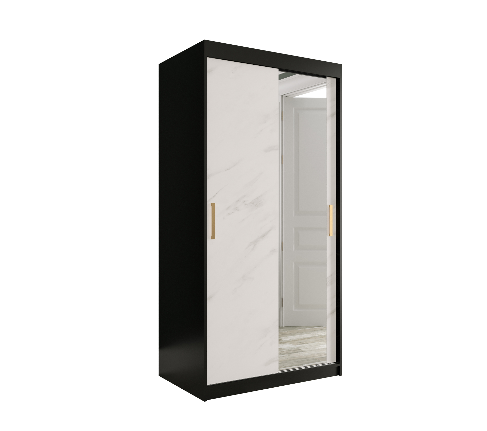 MARMUR_T2_100 - przesuwna szafa garderobiana z lustrem (200x100x62cm)
