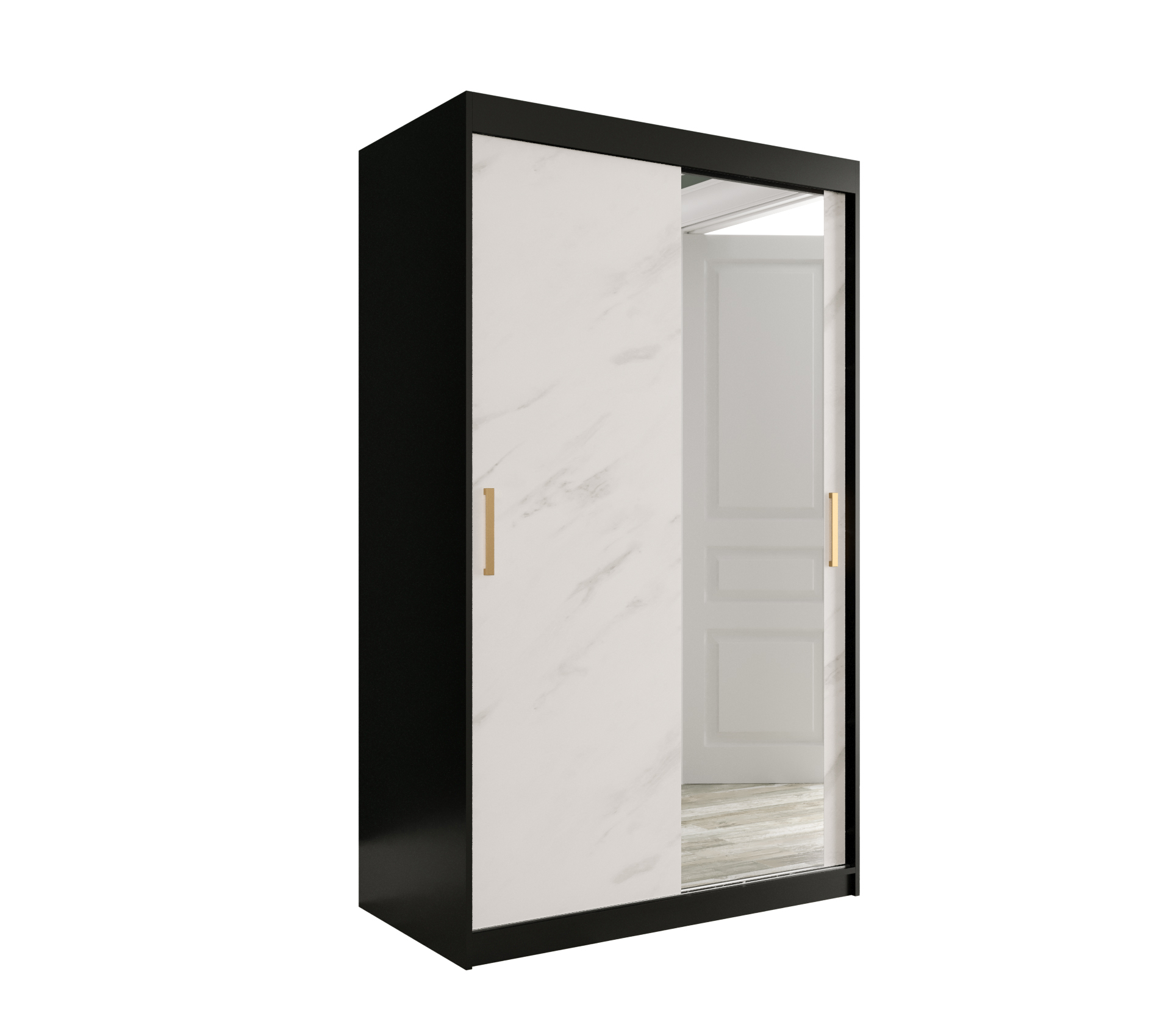 MARMUR_T2_120 - przesuwna szafa garderobiana z lustrem (200x120x62cm)