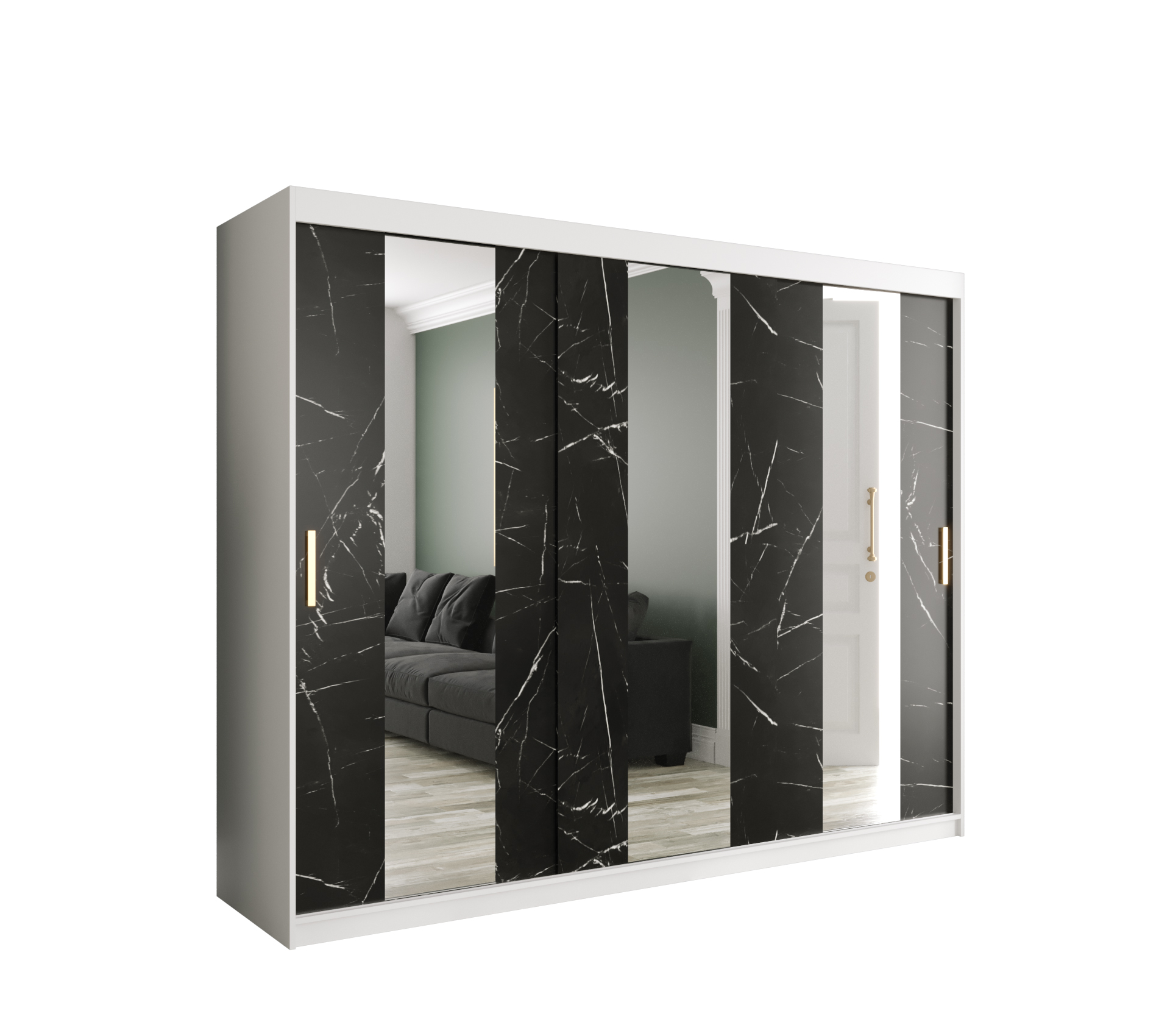 MARMUR_POLE_250 - przesuwna, trzydrzwiowa szafa garderobiana z lustrem (200x250x62cm)