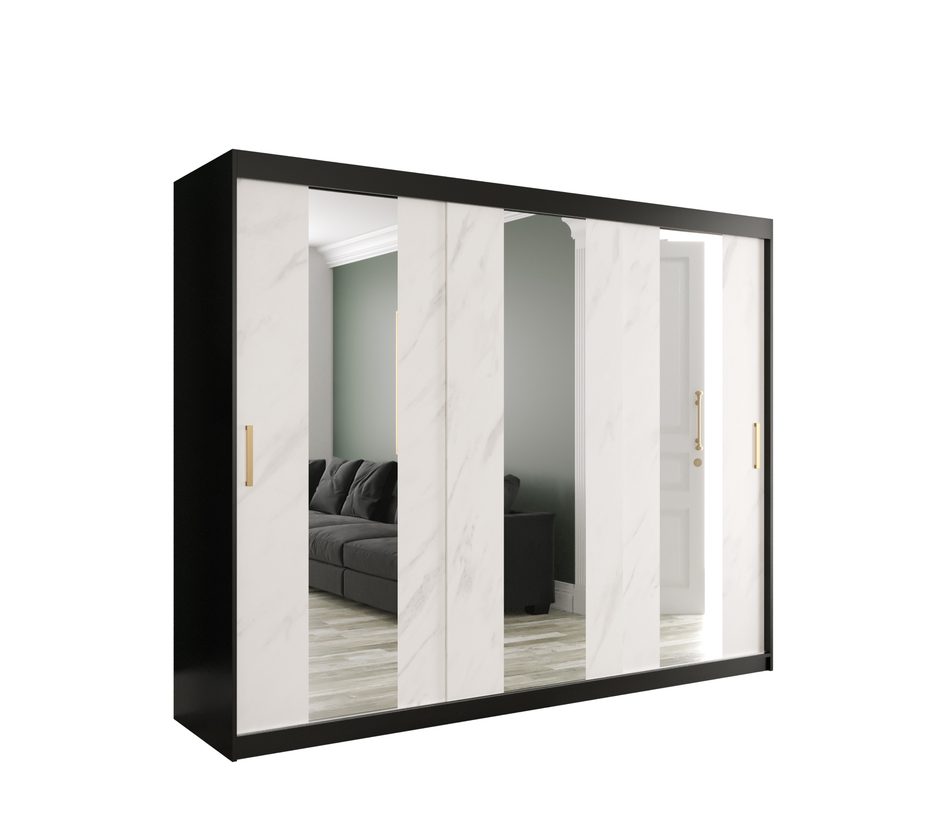 MARMUR_POLE_250 - przesuwna, trzydrzwiowa szafa garderobiana z lustrem (200x250x62cm)
