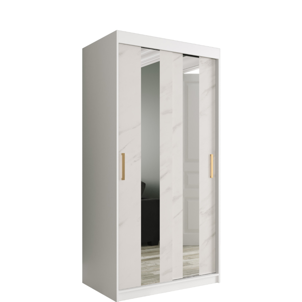 MARMUR_POLE_100 - przesuwna szafa garderobiana z lustrem (200x100x62cm)