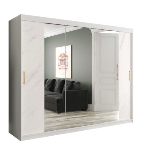 MARMUR_T2_250 - przesuwna, trzydrzwiowa szafa garderobiana z lustrem (200x250x62cm)