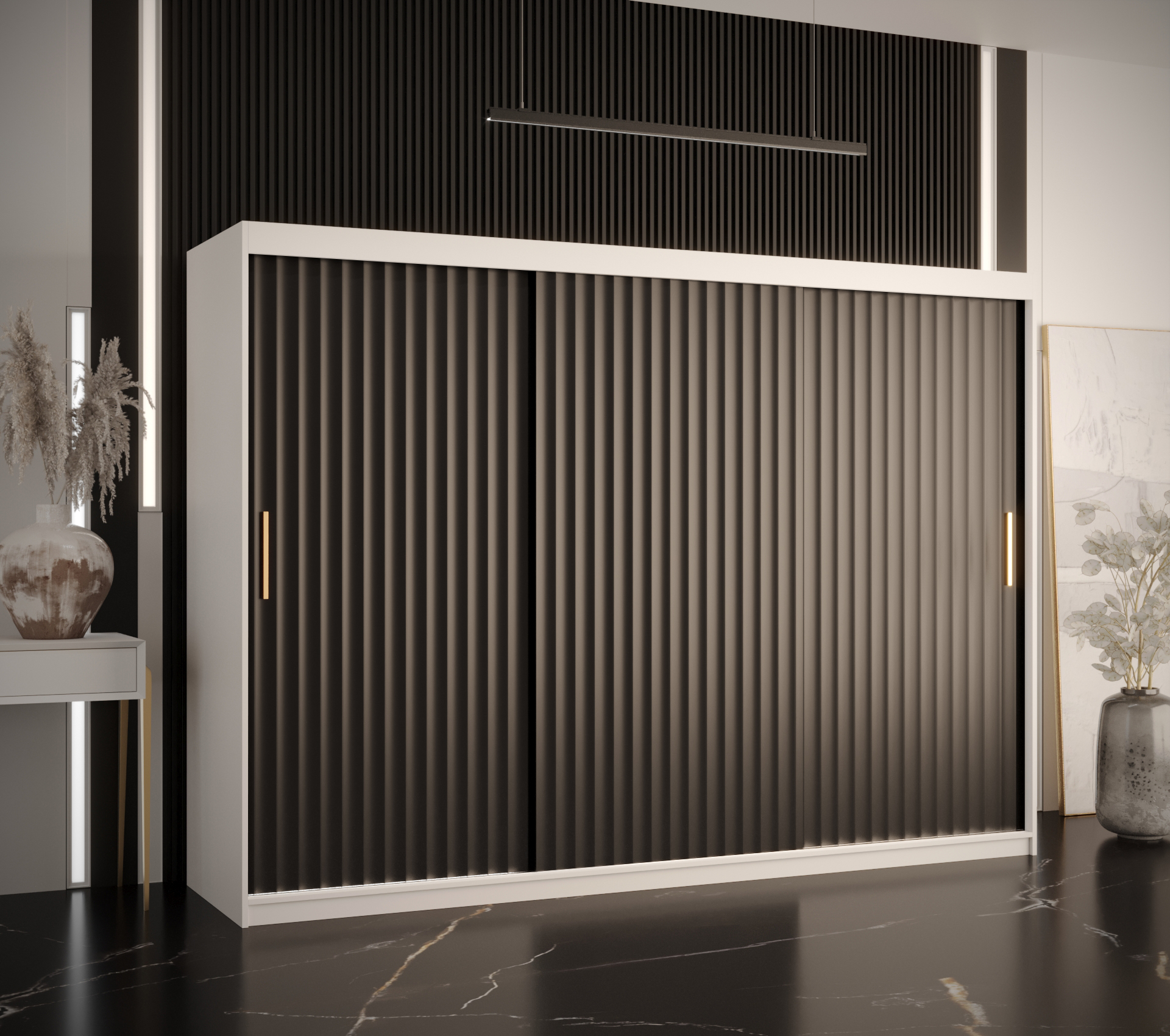 RIFLO_WAVE1_250 - przesuwna, trzydrzwiowa szafa garderobiana (200x250x62cm)