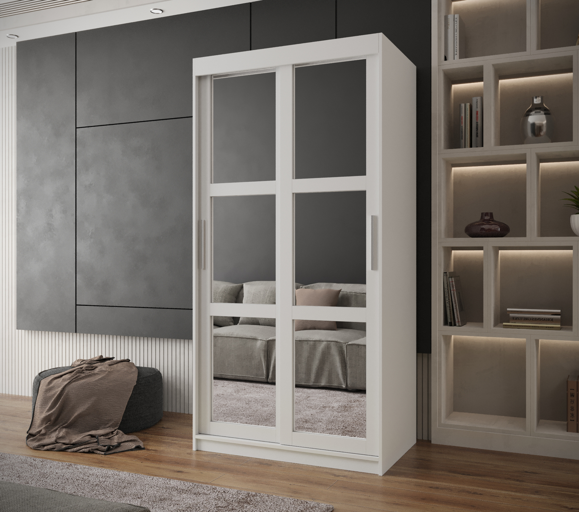 MIROR_1_100 - dwudrzwiowa, przesuwna szafa garderobiana (200x100x62cm)