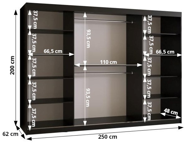 MIROR_1_250 - trzydrzwiowa, przesuwna szafa garderobiana (200x250x62cm)